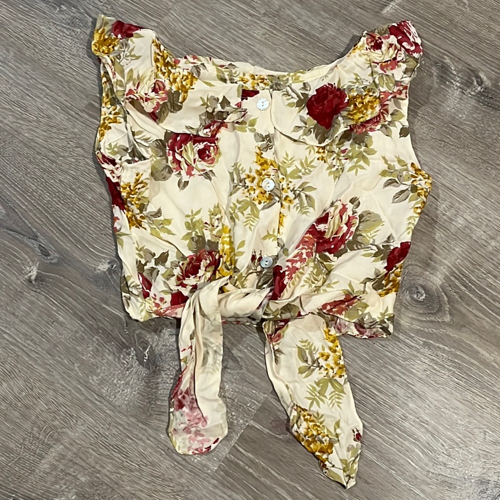 NEW TRUE VINTAGE 90's DEADSTOCK KIDS BUTTON DOWN CROP TOP WITH TIE FLORAL PRINT
